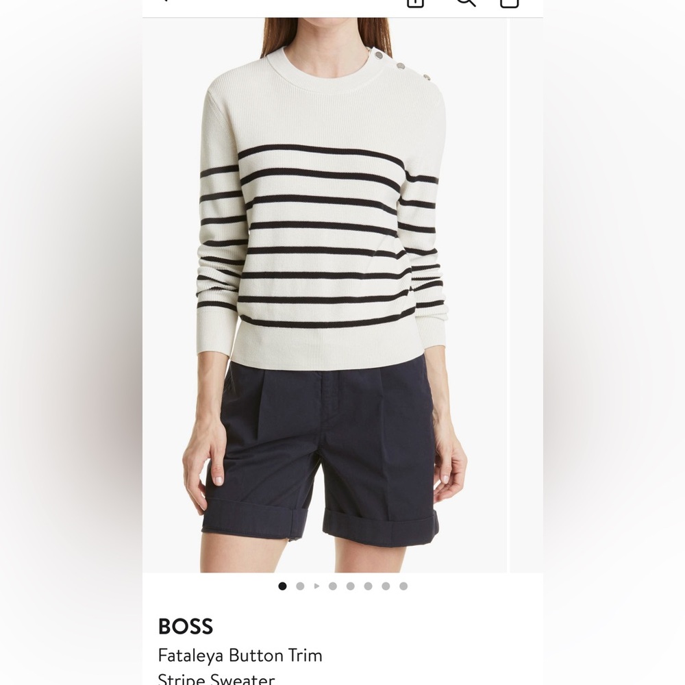 Boss Fataleya Button Trim Stripe Sweater. Cream and Black Striped Sweater